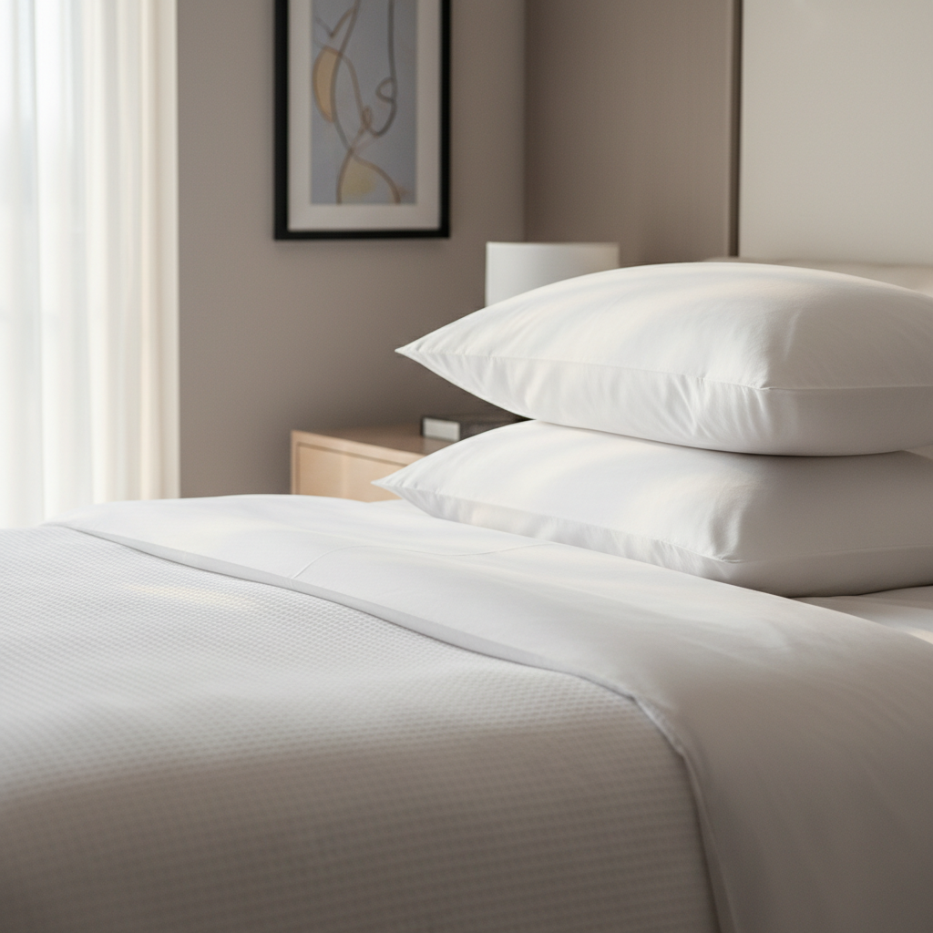 Westin Heavenly Bed king pillows stacked on a cozy white bed with soft bedding.