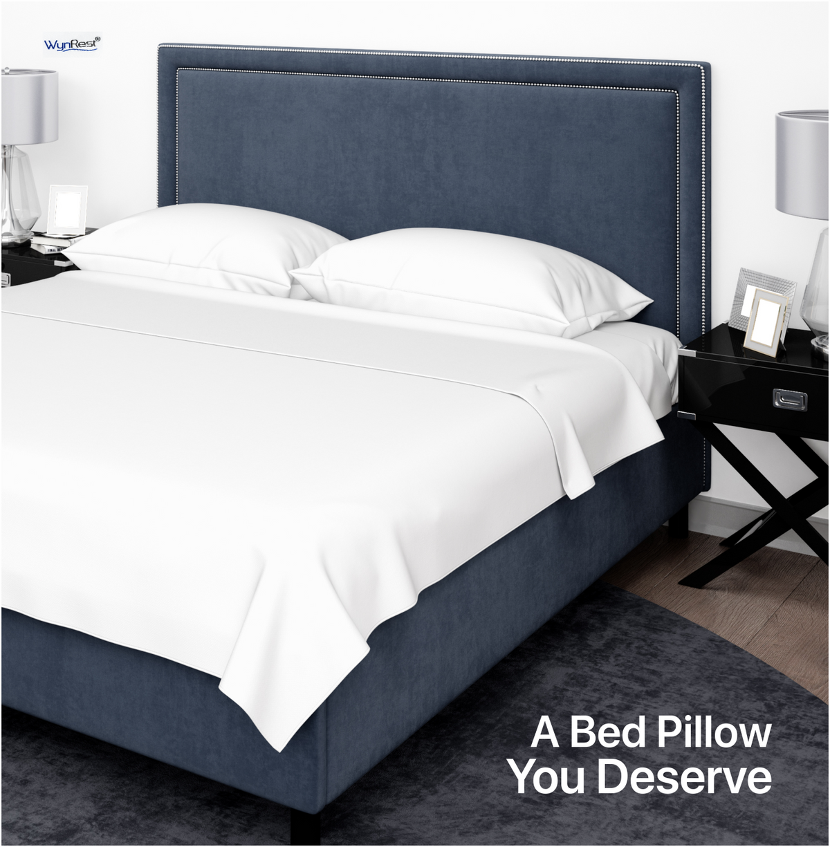 Wyndham Hotels WYNREST Medium & Firm Gel Pillow on a modern bed, perfect for back and side sleepers.